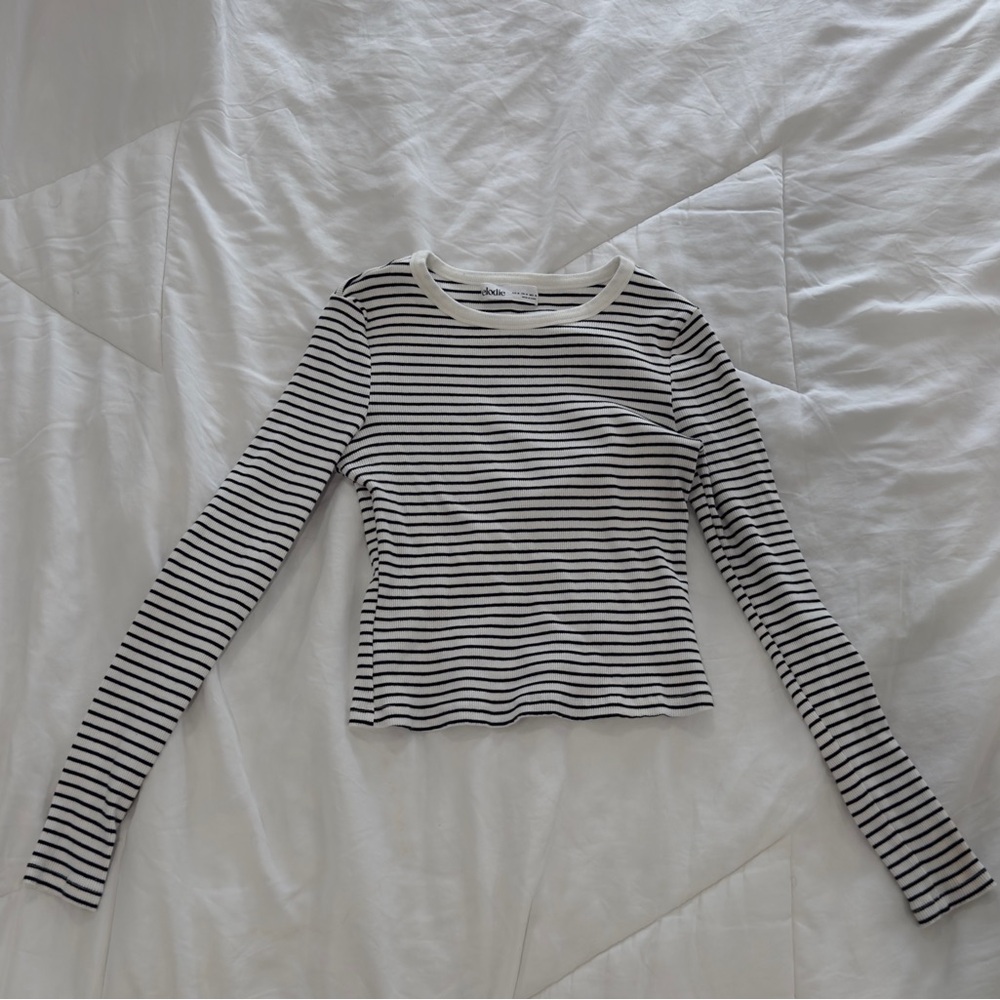 Elodie Black & White Striped Long-Sleeve Crewneck Top